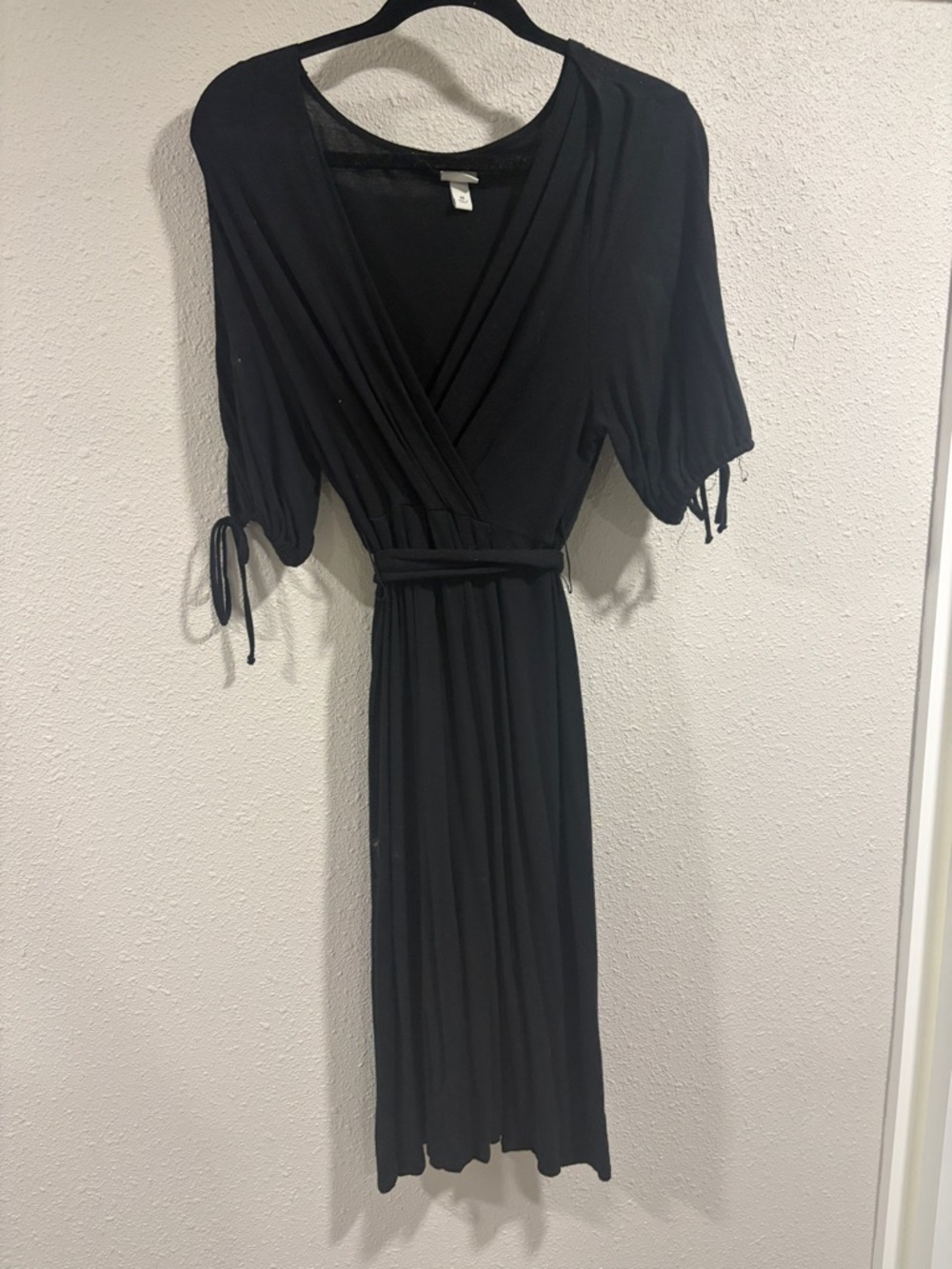 Merona Black Wrap-Style Midi Dress with Tie Waist